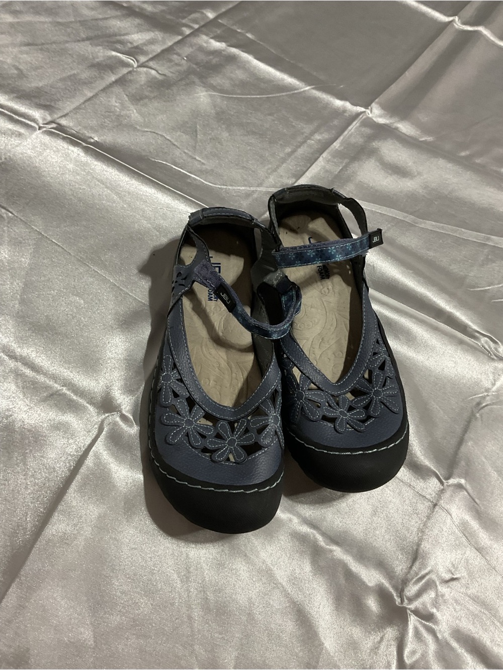 Navy Floral Mary Jane Flats with Ankle Strap